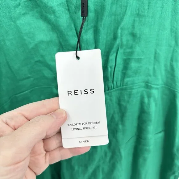 NEW REISS kay linen plunge dress sleeveless midi spaghetti strap party  green 14 - greenwatershopping.com